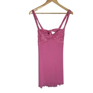NWT Pink mesh lace tie back cut out  lettuce hem mini dress size large